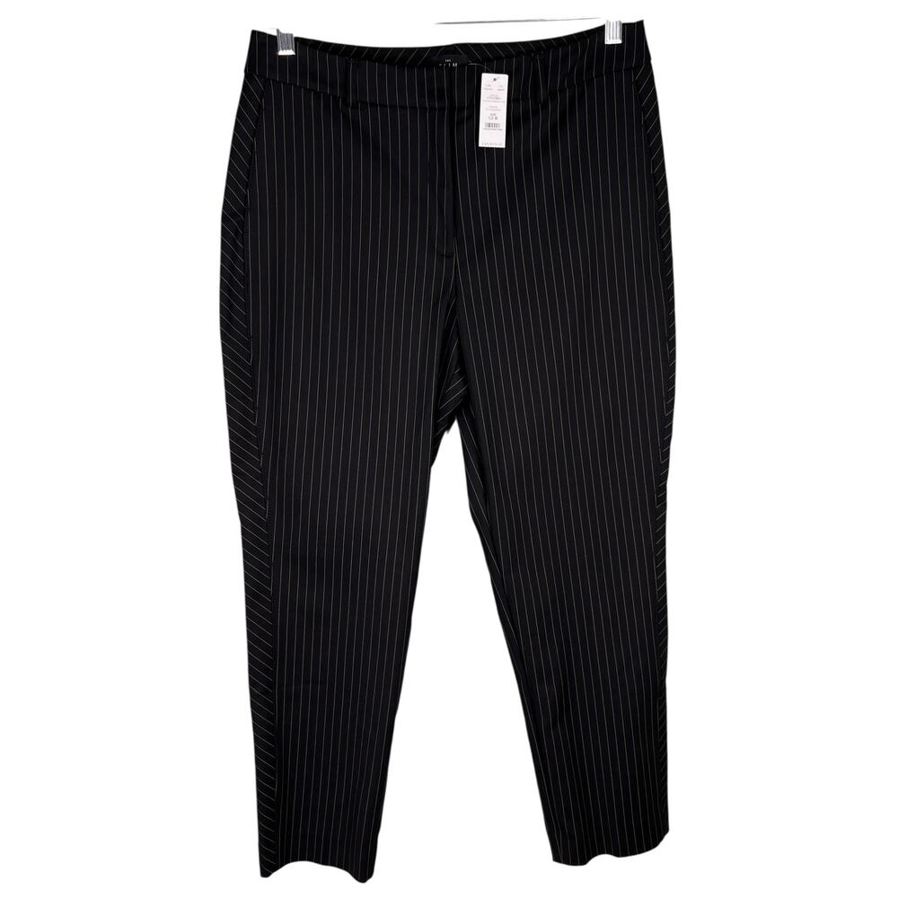 White House Black Market Slim Ankle Pants 12 Curvy Stripe Black New